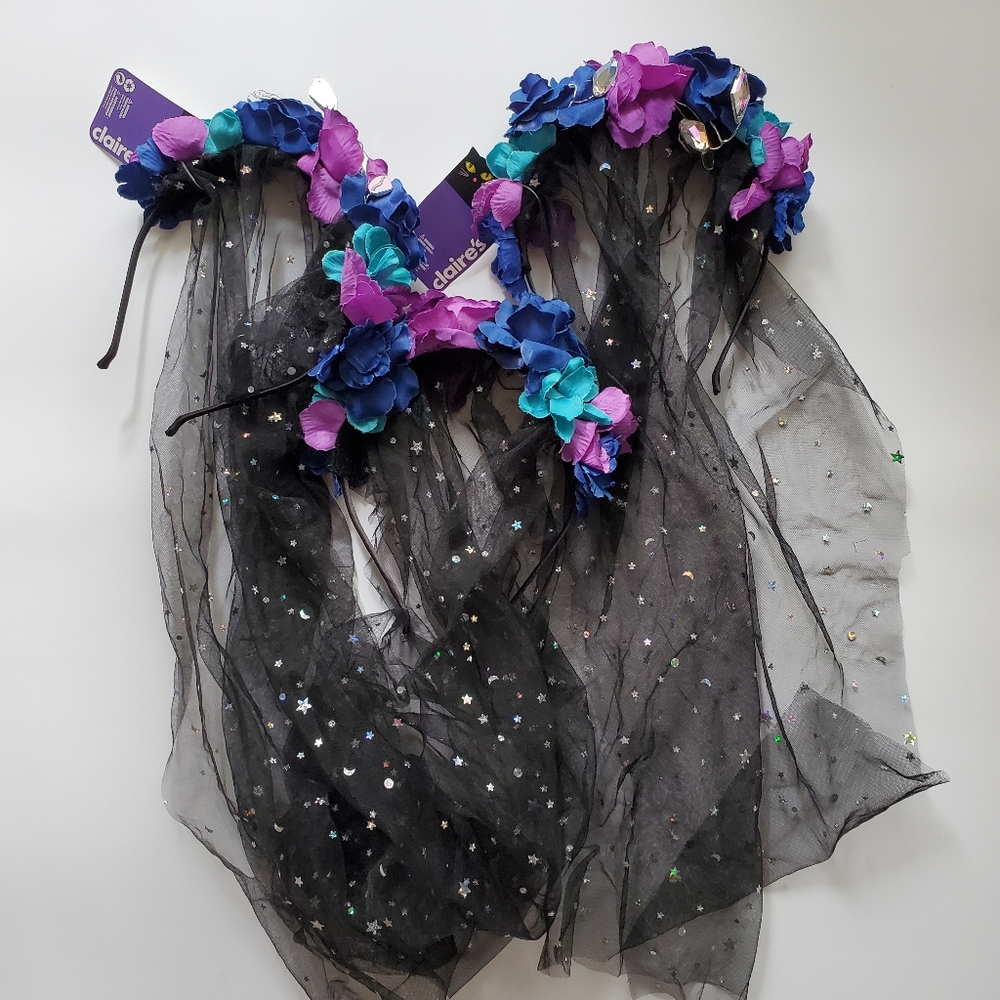 NWT Lot Of 3 Rose Floral Garland Halloween Gothic Headband Crown Veil